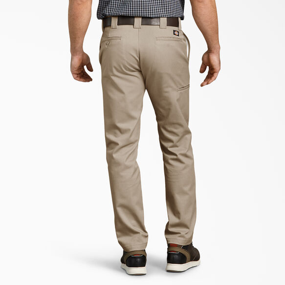 New Mens Dickies Slim Tapered Fit Khaki Wrinkle Resistant Flex Work Pants